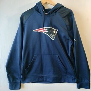 New England Patriots Hoodie Sweatshirt Majestic Men Medium Blue Logo Therma Base